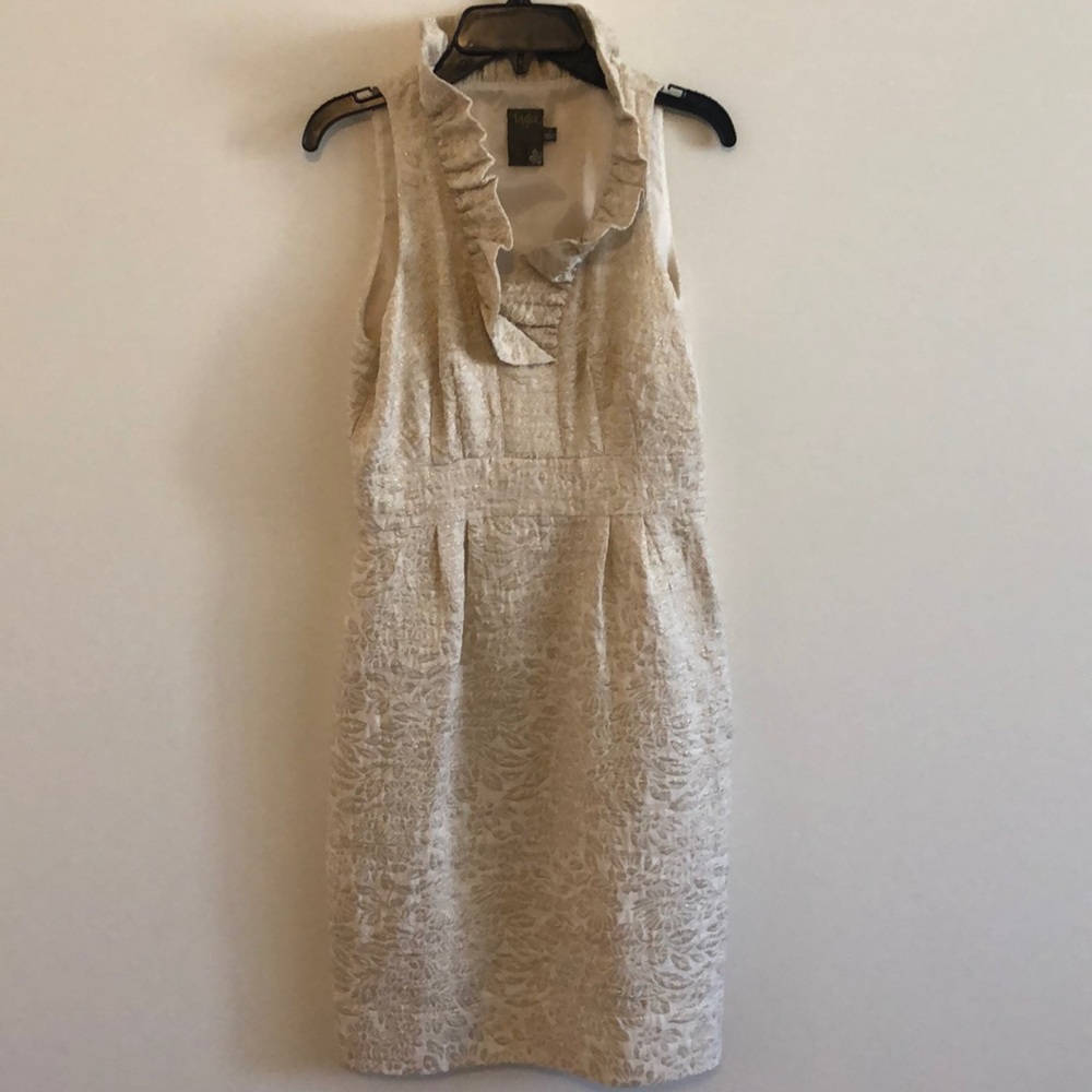 🌈Taylor size 2 gold Brocade dress/ ruffle collar